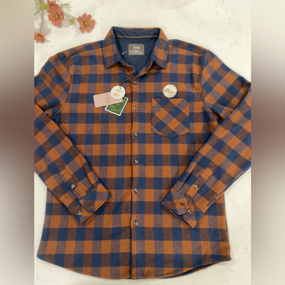 Men's Plaid Shirt Jacket - orange and Blue